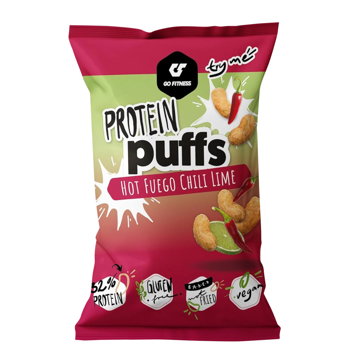 Eine Packung Protein Puffs Hot Fuego Chili Lime 