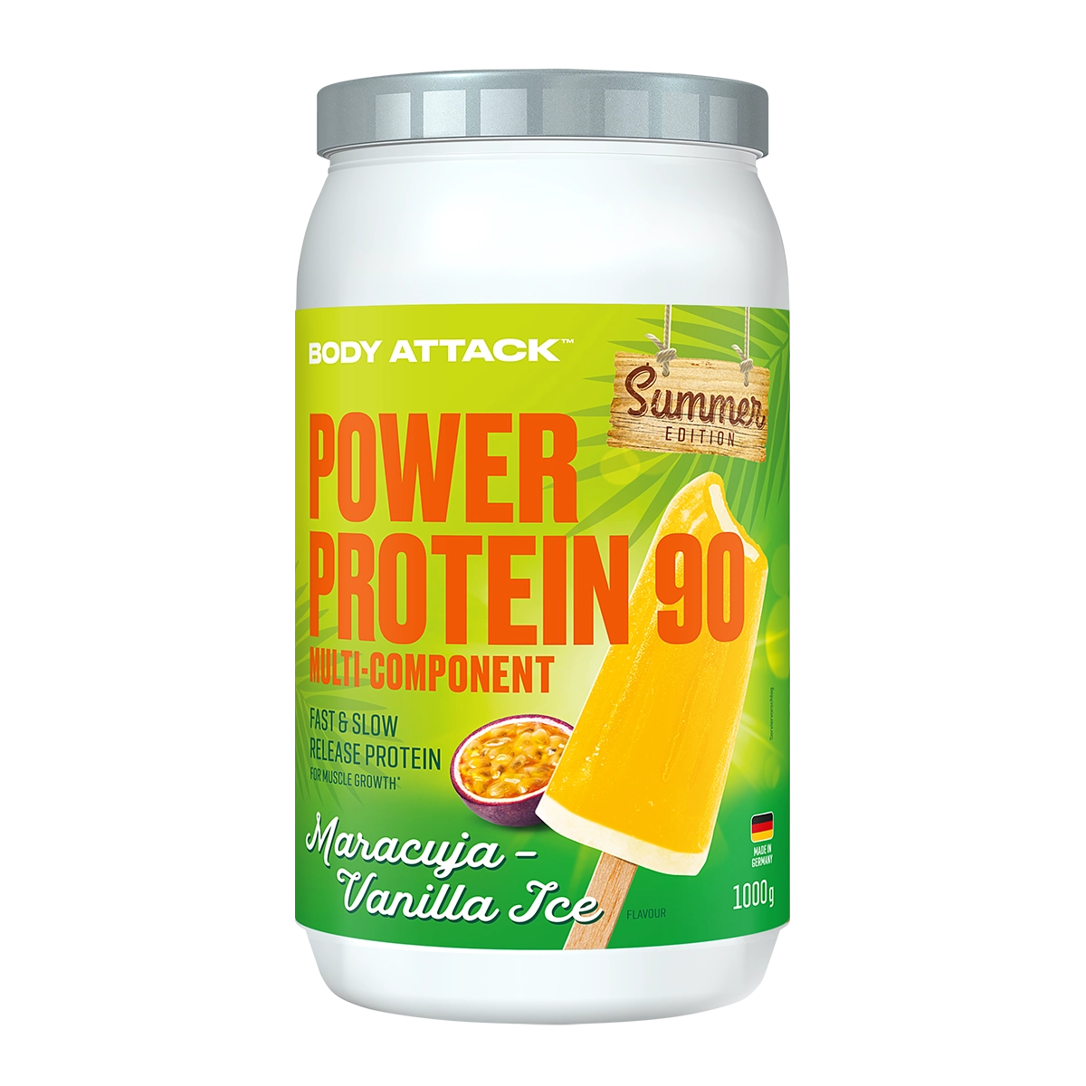 Eine Dose Power Protein 90 Maracuja Vanilla Ice