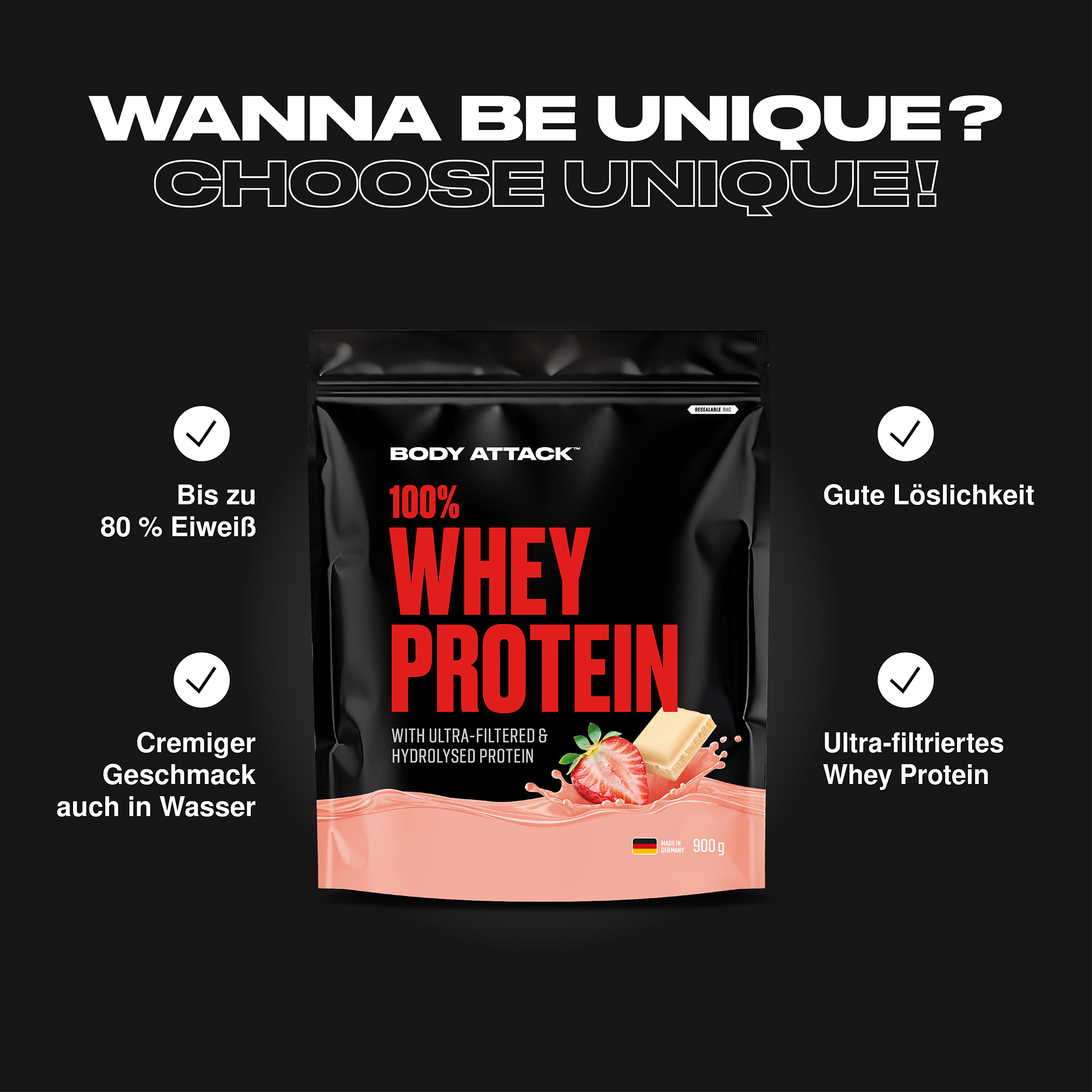 100% Whey Protein Informationsbanner