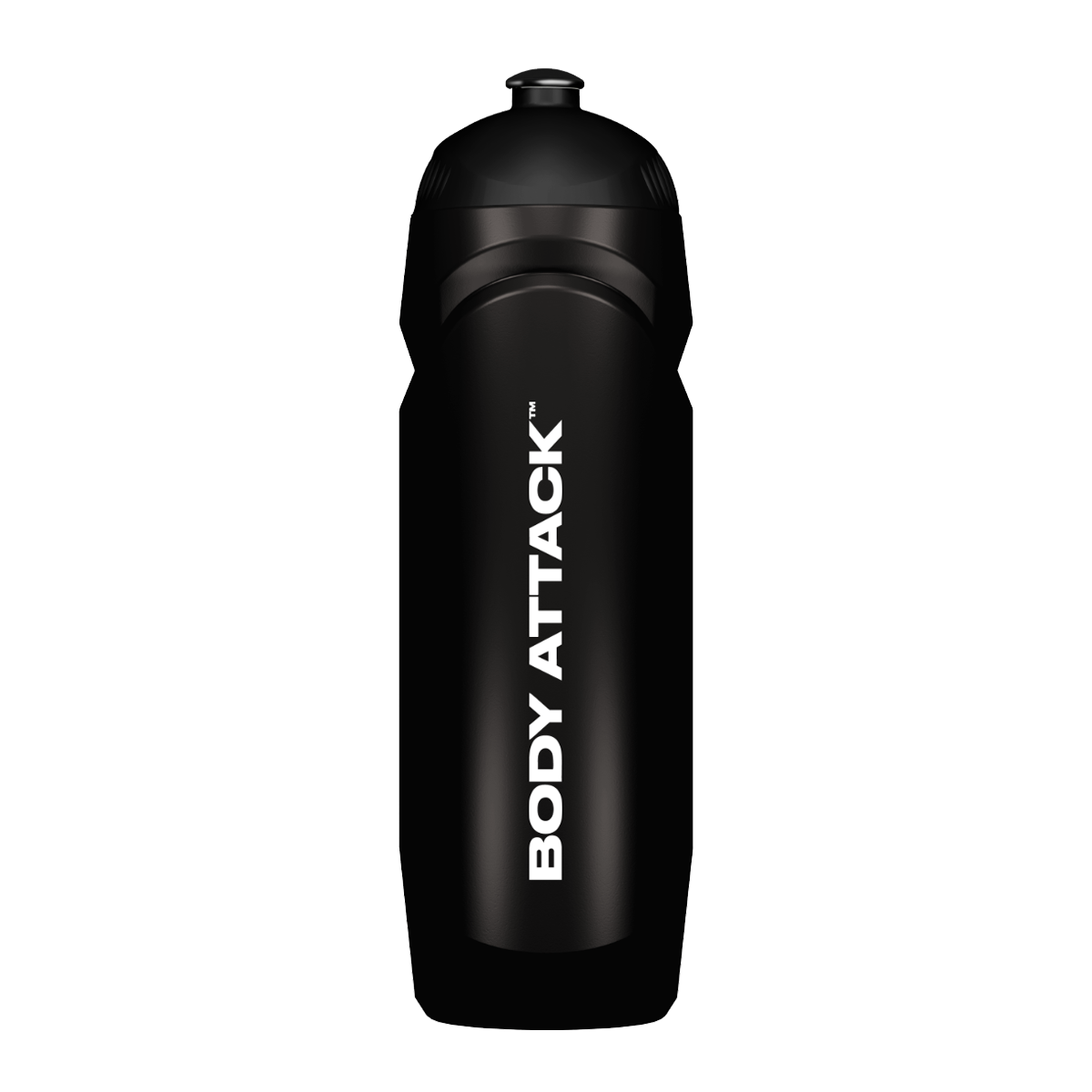 Eine schwarze Body Attack Trinkflasche