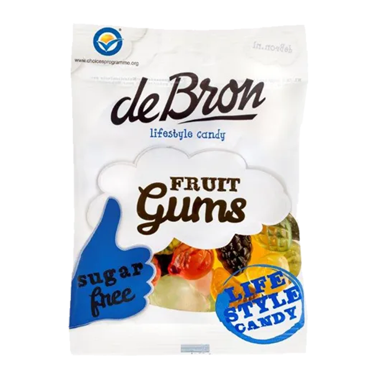 Eine Packung deBron Low Sugar Frucht Gummi
