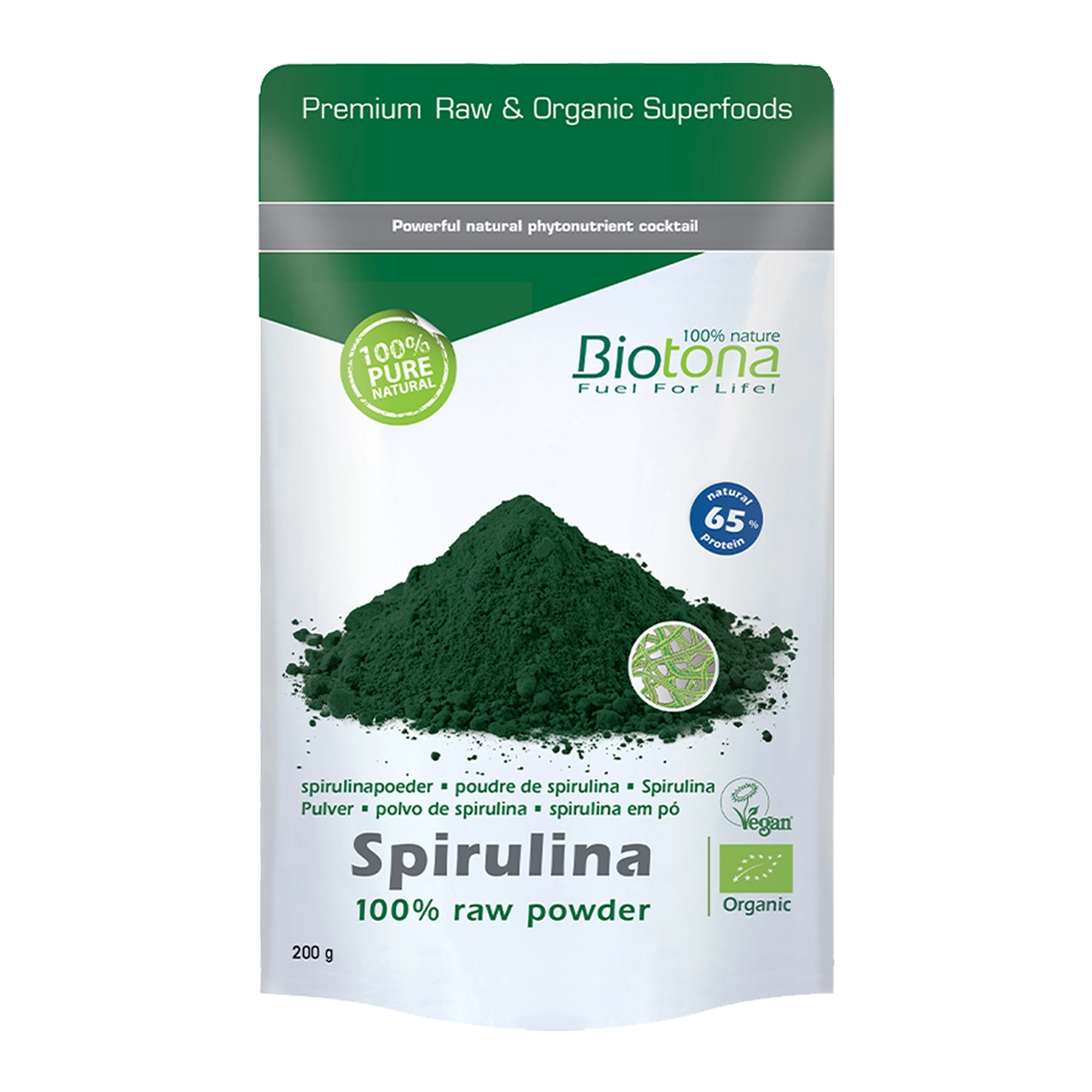 Eine Packung Biotona Spirulina 100% raw powder